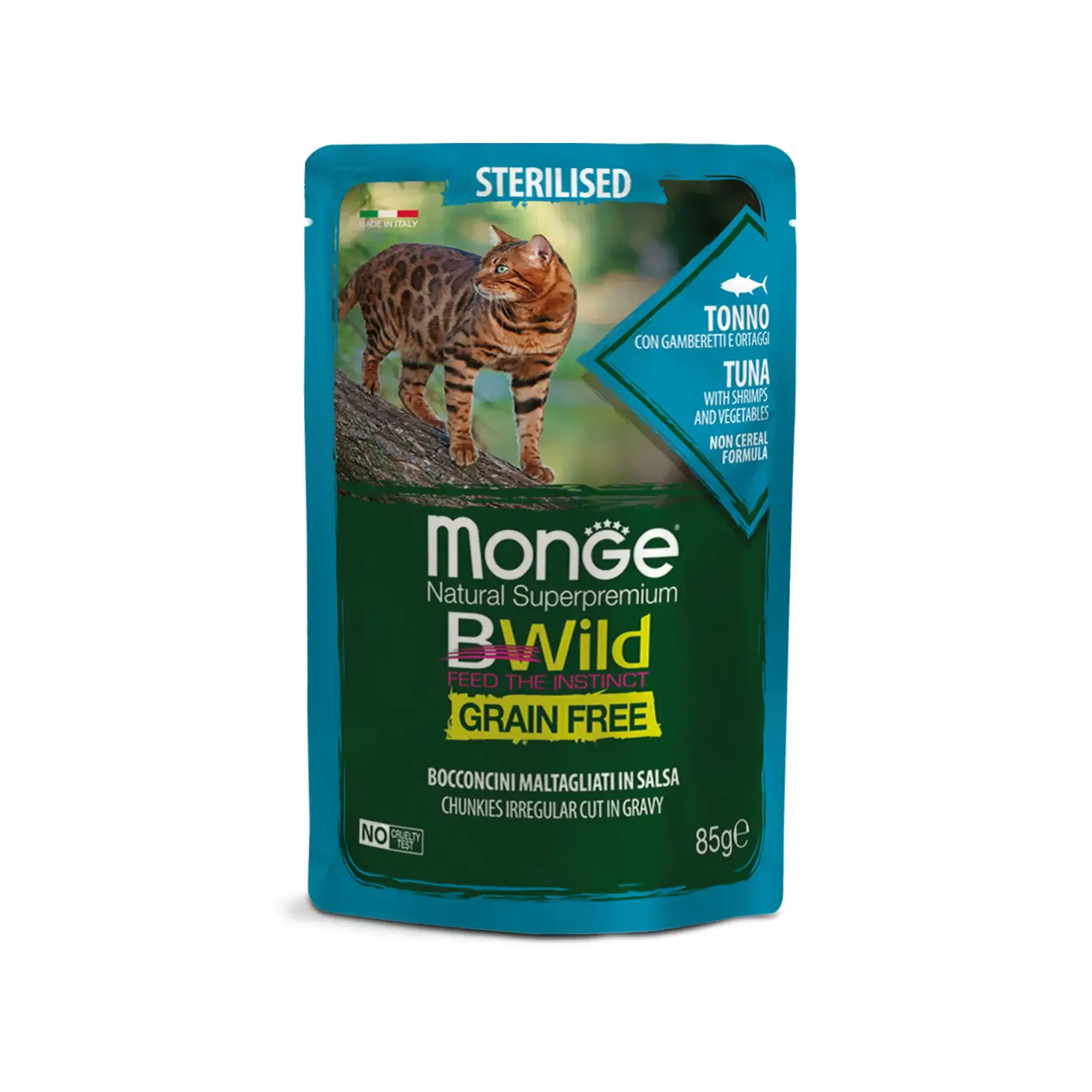 Monge Cat Bwild Grain Free Wet Sterilised тунець з креветками та овочами